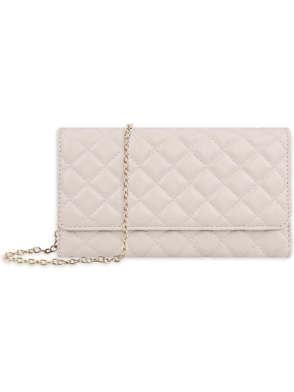 Women's Quilted Beige Clutch Purse Removable Gold Chain Evening Crossbody Bags